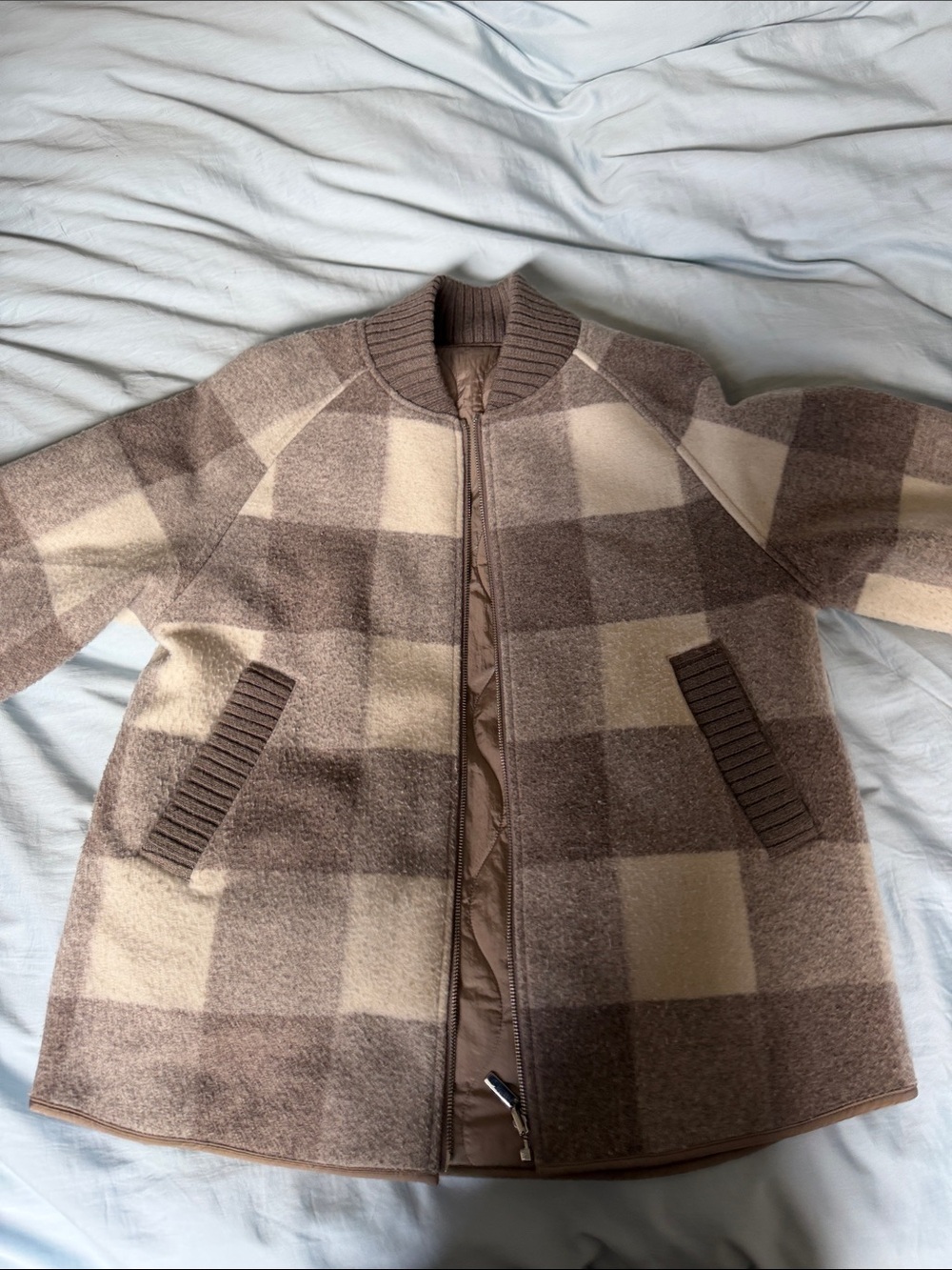 Varley Plaid Zip-Up Jacket in Brown & Cream